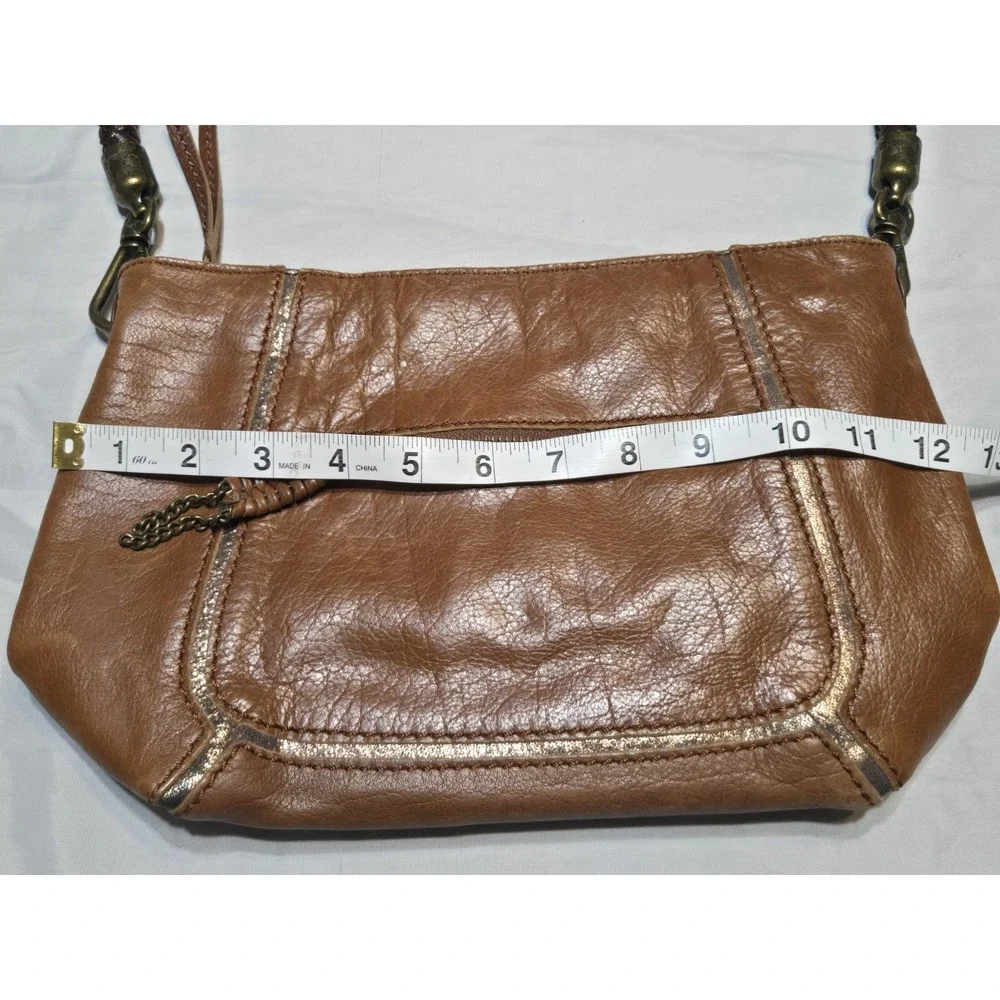 The Sak Leather Hobo Handbag Braided Strap Bronze Metallic Accent Pockets Zip - Picture 2 of 11